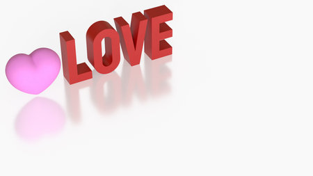 Pink heart beside bold red LOVE text on a clean white background, symbolizing romance, affection, and Valentineâs Day themes.の写真素材