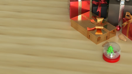 Festive Christmas wreath with golden bells, pinecones, and red berries on vibrant red background, symbolizing holiday decoration and seasonal celebration.の写真素材