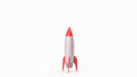 A simple red and white rocket standing upright on a clean white background, symbolizing creativity, innovation, exploration, startups, and imaginative ideas.の写真素材