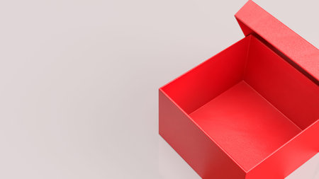 Simple open red gift box on a soft pastel background, perfect for themes of celebration, packaging,...