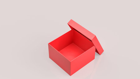 Simple open red gift box on a soft pastel background, perfect for themes of celebration, packaging,...