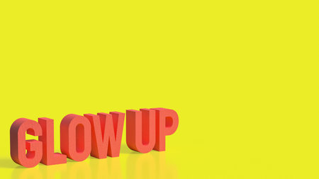 Bold 3D  GLOW UP text on a bright yellow background, symbolizing personal improvement, transformation, confidence, motivation, and positive lifestyle growth.の写真素材