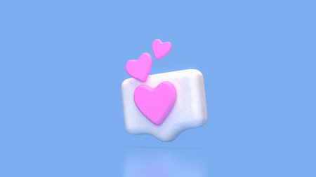 3D pink heart icons emerging from a speech bubble on blue background, symbolizing love messages,...