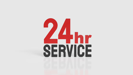 3D illustration of 24 hour service text representing nonstop customer support, technical assistance,...