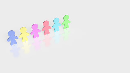 Minimal colorful people icons standing in a row, symbolizing diversity, inclusion, equality,...