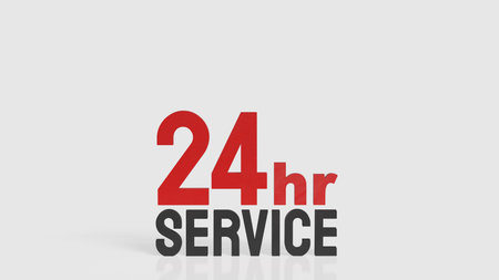 3D illustration of 24 hour service text representing nonstop customer support, technical assistance,...