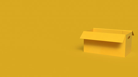 Minimal 3D illustration of an empty yellow box on matching background, representing packaging,...