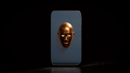 Futuristic concept showing a glowing artificial intelligence face on a smartphone, symbolizing...
