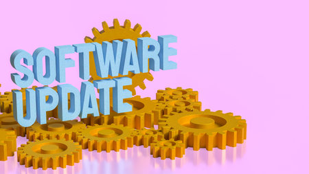 Software update automation concept with golden gears representing system upgrade maintenance...