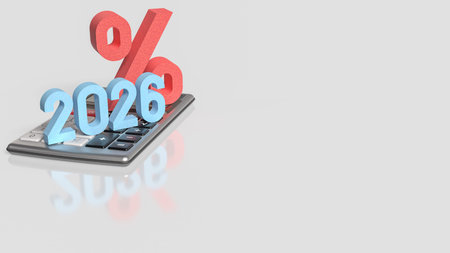 Tax calculation concept with calculator and 2026 percentage symbol representing financial planning...