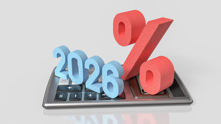 Tax calculation concept with calculator and 2026 percentage symbol representing financial planning...