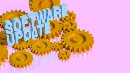 Software update automation concept with golden gears representing system upgrade maintenance...