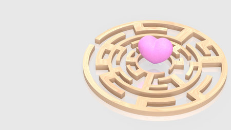 Pink heart above wooden maze symbolizing emotional journey love decisions relationship challenges mental health and finding the right path conceptの写真素材