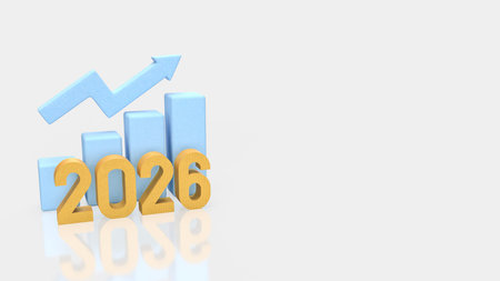 Minimal graphic showing 2026 growth trend with upward arrow and bars, representing positive business...