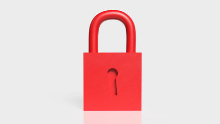3D illustration of red padlock symbolizing security protection privacy data safety access control and cybersecurity concept isolated on white background.の写真素材