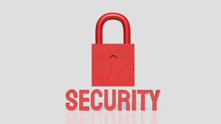 3d render of red padlock with security text isolated on white background cyber security concept data...