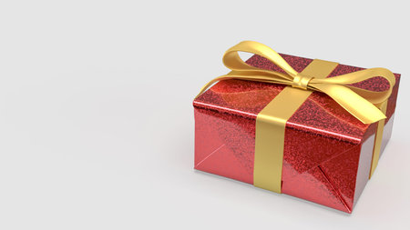 3d render of a red glitter gift box with elegant gold ribbon isolated on white background festive...