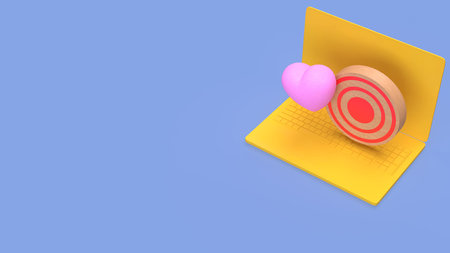 3d illustration of laptop with heart icon and target symbol representing customer targeting digital...