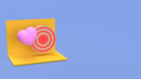 3d illustration of laptop with heart icon and target symbol representing customer targeting digital...