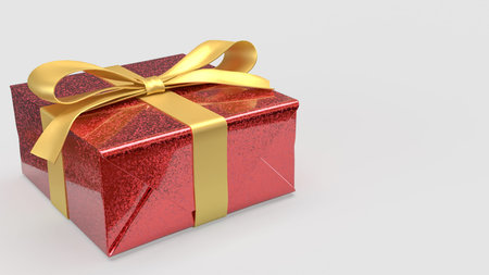 3d render of a red glitter gift box with elegant gold ribbon isolated on white background festive...