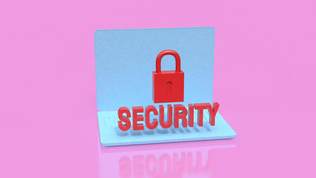 3d render of laptop with red lock icon and security text on pink background cyber security concept data protection privacy protection and online safety themeの写真素材