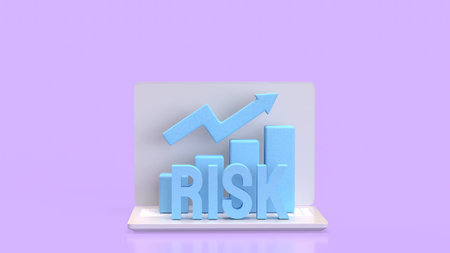Risk text with rising chart on laptop screen representing online investment volatility financial...