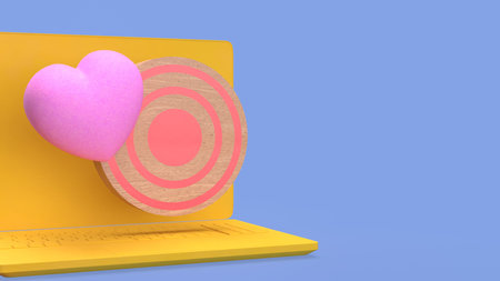 3d illustration of laptop with heart icon and target symbol representing customer targeting digital...