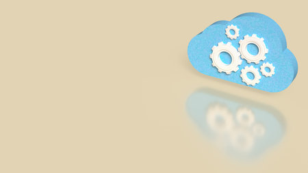 Blue cloud icon with white gears representing cloud computing automation data processing digital...