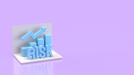 Risk text with rising chart on laptop screen representing online investment volatility financial...