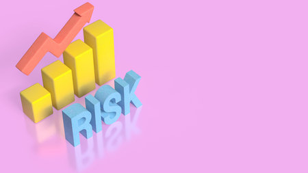 Risk text with rising arrow and bar chart symbolizing financial growth investment volatility market...