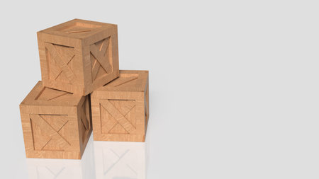 Stacked wooden shipping crates isolated on gray background. Logistics and warehouse concept for...