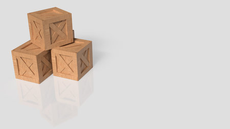Stacked wooden shipping crates isolated on gray background. Logistics and warehouse concept for...