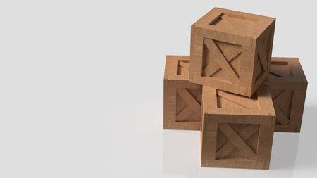 Stacked wooden shipping crates isolated on gray background. Logistics and warehouse concept for...