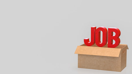 Red job text emerging from cardboard box representing employment opportunities recruitment hiring...