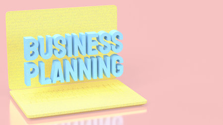 Laptop screen showing business planning text on pastel background minimal creative concept for...