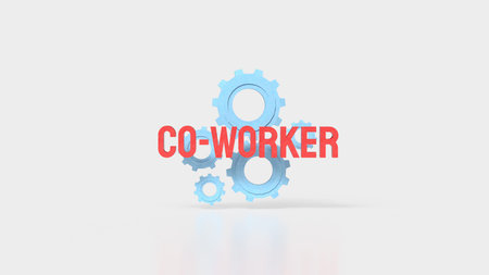 Co worker teamwork concept with blue gears and bold text representing collaboration productivity...