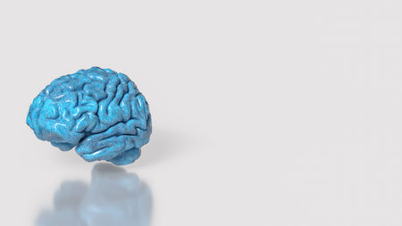 Glossy blue human brain model with sparkling texture on clean background for neuroscience psychology intelligence anatomy healthcare and medical education concept
