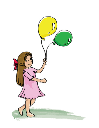 happy young girl with balloon のイラスト素材