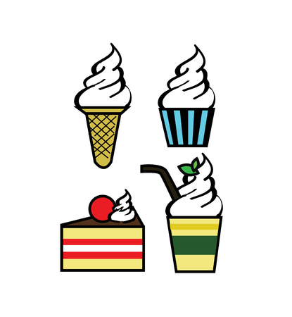 set of colorful sweet dessert のイラスト素材