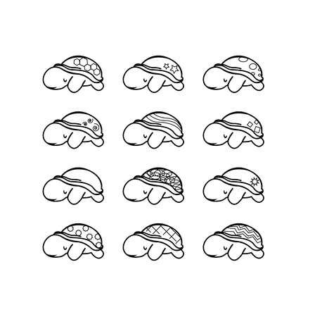 set of turtles with cute shell のイラスト素材