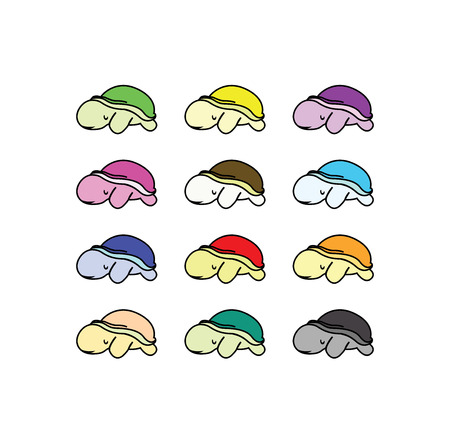 set of colorful cute turtles のイラスト素材