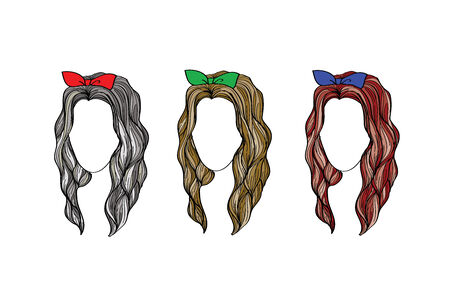 set of girl hair design with ribbonのイラスト素材