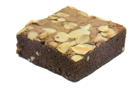 almonds brownie isolated on white backgroundの写真素材