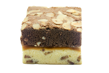 almonds brownie and Sun Dried banana cake isolated on whiteの写真素材