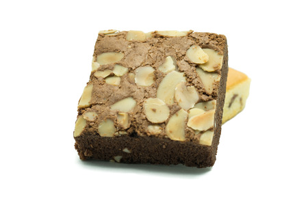almonds brownie isolated on white backgroundの写真素材
