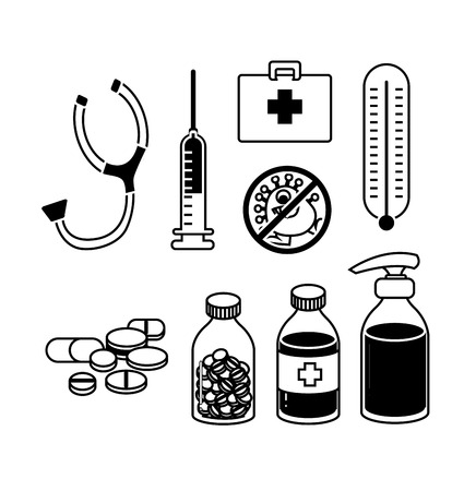 medical equipment and medicine icon set vectorのイラスト素材