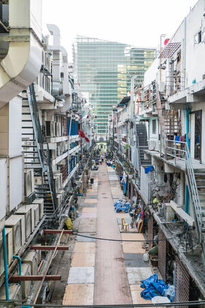 Old and messy alley in Bangkok,Thailandのeditorial素材