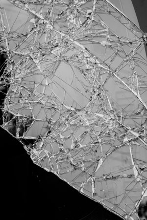 the broken windshield in car accident  Black and white 
