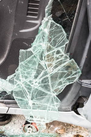 the broken windshield in car accidentの写真素材