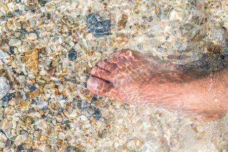 Men Feet in the clear seaの写真素材